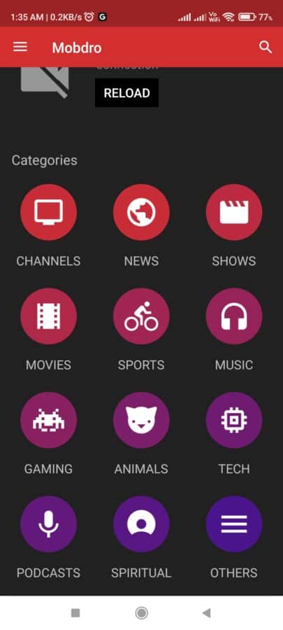 Categories In Mobdro Mod App 