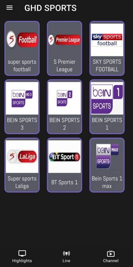 All Sports Channels In GHD Sports Apk