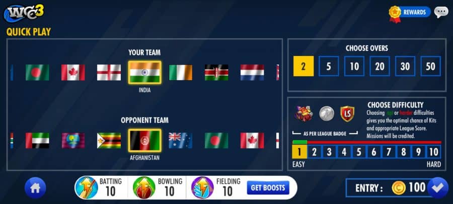 Choose Your Team In WCC 3 MOD Apk